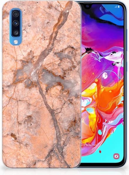 Samsung Galaxy A70 TPU Siliconen Hoesje Marmer Oranje