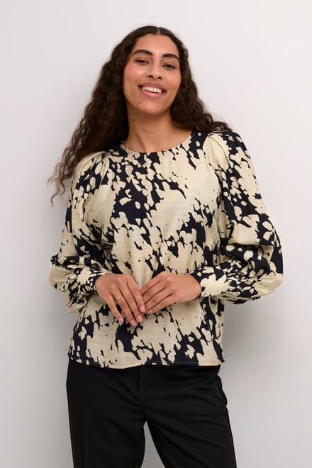 Blouse met lange mouwen Regular fit Black/Sand Graphic Cloud black multi