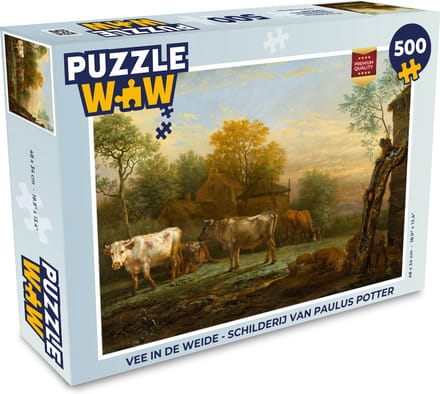 Puzzel Vee in de weide - Schilderij van Paulus Potter - Legpuzzel - Puzzel 500 stukjes
