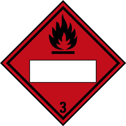 Beschrijfbare ADR klasse 3 sticker ontvlambare vloeistoffen 100 x 100 mm