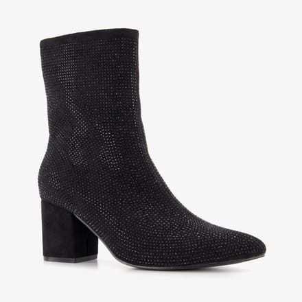 Nova dames glitter enkellaarsjes met hak - Zwart - Maat 38