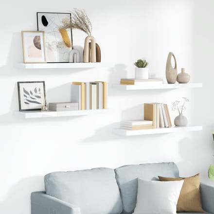 vidaXL - Wandschappen - zwevend - 4 - st - 90x23,5x3,8 - cm - MDF - hoogglans - wit