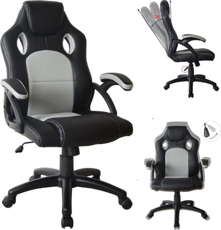 Gamestoel Wouter junior bureaustoel - racing gaming stijl - hoogte verstelbaar - zwart grijs