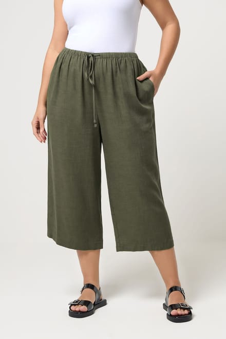 Yours Olijfgroene Cropped Linnen Broek Size 48