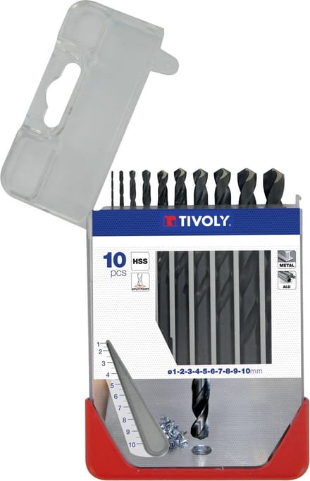 Tivoly HSS Metaalborenset - Volledig geslepen met splitpunt - 1 tot 10mm - 10 delig