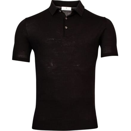 Thomas Maine Fine Merino Pullover Polo Collar Short Sleeve Single Knit Zwart / male