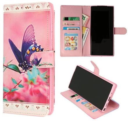 Cityhoesje Bookcase iPhone 14 Pro – Print Vlinder roze