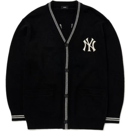 MLB Automne/Hiver 22 Pull en maille jacquard à logo large et col en V Pull unisexe Noir 3AKCB0124-50BKS L gray