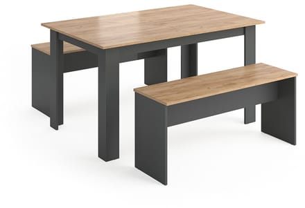 Vicco Sentio Eettafel set – 137.6 x 92.8 cm met 2 banken Antraciet/gouden eik