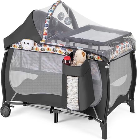 4-in-1 Draagbaar Babybed met Commode, Wieg en Luifel