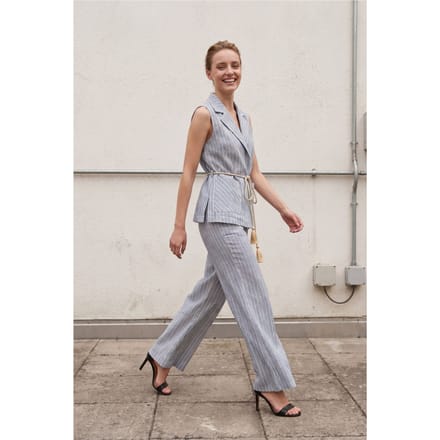 Gestreepte mouwloze vest en brede broek set