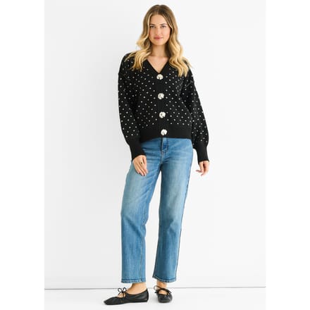Zwarte Vlek Print Knop Cardigan Kijk Trui