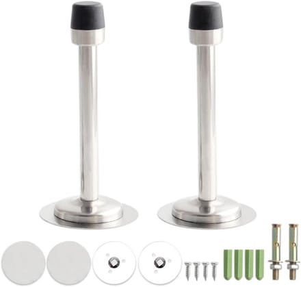 2x Zware Deurstopper RVS Wandmontage met Rubber Bumper 120mm Zilver