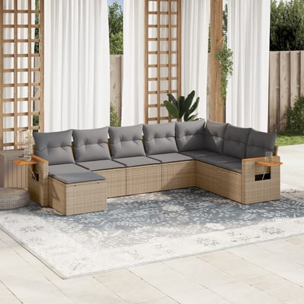 vidaXL - 8-delige - Loungeset - met - kussens - poly - rattan - beige