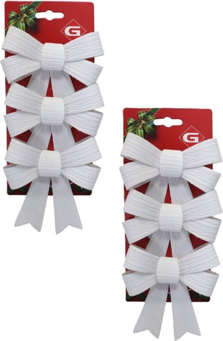 Gerimport Kerst ornamenten strikken - 6x st - wit - 10 x 13 cm - kerstboomstrikjes