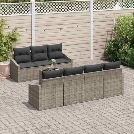 vidaXL Bankstel met kussen met opslag 8 pcs Grijs poly rattan