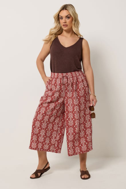 Yours Roestoranje Broek Met Palmboomprint Size 54-56