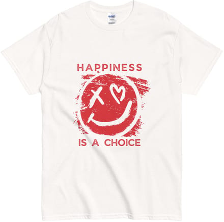 Grappig Happiness is a Choice T Shirt - Dames Heren - Grunge Smiley en Quote - Wit - S
