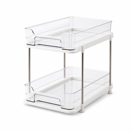 JustValue Stapelbare Organizer - 2 Uitschuifbare Transparante Lades - Organizer - Kast - Badkamer - Keuken - Wit - 29 x 20 x 28 cm