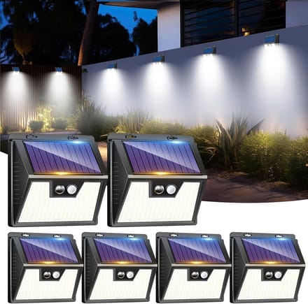 Set van 6 Solar Buitenlampen met Bewegingsmelder - Heldere LED – 3 Modi – IP65 Waterdicht
