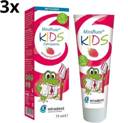 Miradent Mirafluor Kids Tandpasta Framboos - 0-6 jaar - 3 x 75 ml
