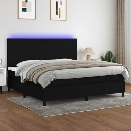 vidaXL - Boxspring - met - matras - en - LED - stof - zwart - 200x200 - cm