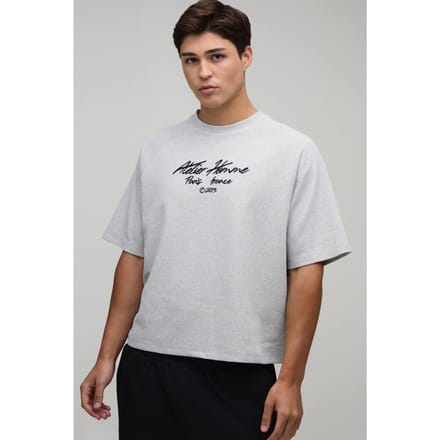 Oversized Embroidered Waffle Raglan T-Shirt | Grey | Size Small