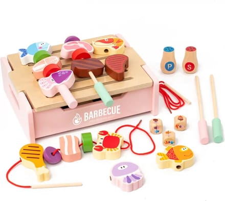 LiasToys - Houten BBQ Set Speelgoed - Keukenspullen - Barbecue - Roze – Montessori Educatief Speelgoed – Sensorisch Open-Ended Speelgoed – vanaf 3 jaar
