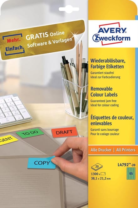Laseretiket Avery 38 - 1x21 - 2mm 20 vel 65 etiketten per vel groen