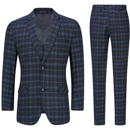 Heren 3-delig slim fit vintage geruit zwart pak