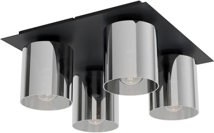 EGLO Gorosiba plafondlamp - E27(excl.) - 38cm - rookglas - Metaal - Zwart