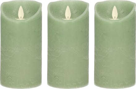 Anna's Collection Led kaars/stompkaars - 3x - jade groen - H15 x D7,5 cm - wax - bewegende vlam