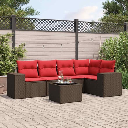 vidaXL - 6-delige - tuinbankset - met - kussens, - bruin - polyrotan