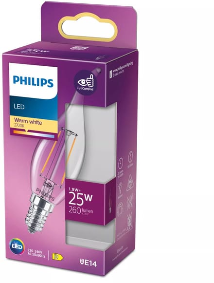 Philips LED 76319000 LED-lamp Energielabel E (A - G) E14 Kaars 2 W = 25 W Warmwit (Ø x h) 3.5 cm x 12.3 cm Filament / Retro-LED 1 stuk(s)