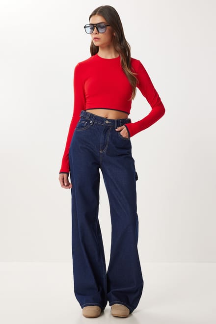 Hoge Taille Baggy Fit Wijde Pijpen Jeans