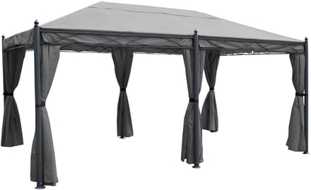 Pergola Cadiz, paviljoen, stevig 7cm frame 5x3m ~ grijs met zijwand + muggengaas