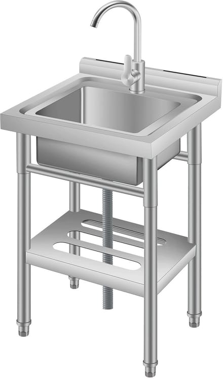 Compacte Gootsteen RVS 50x50 cm - Keukengootsteen enkele spoelbak met mengkraan en sifon, zilverkleurig