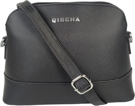 Qischa® crossbodytas - saffiano - zwart - instelbare lange riem