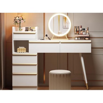 ModernLuxe Kaptafel met LED-verlichting 100 x 41,5 x 102 cm - met 6 lades - uitschuifbaar blad - wit