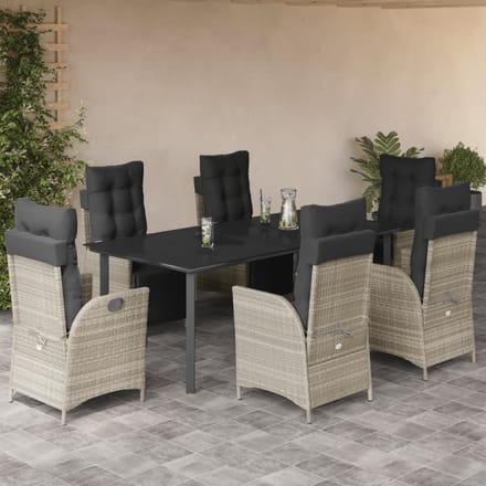 vidaXL - 7-delige - Tuinset - met - kussens - poly - rattan - grijs