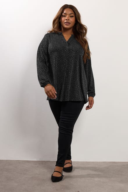 Yours Zwart Metallic Geplooide Top Size 42