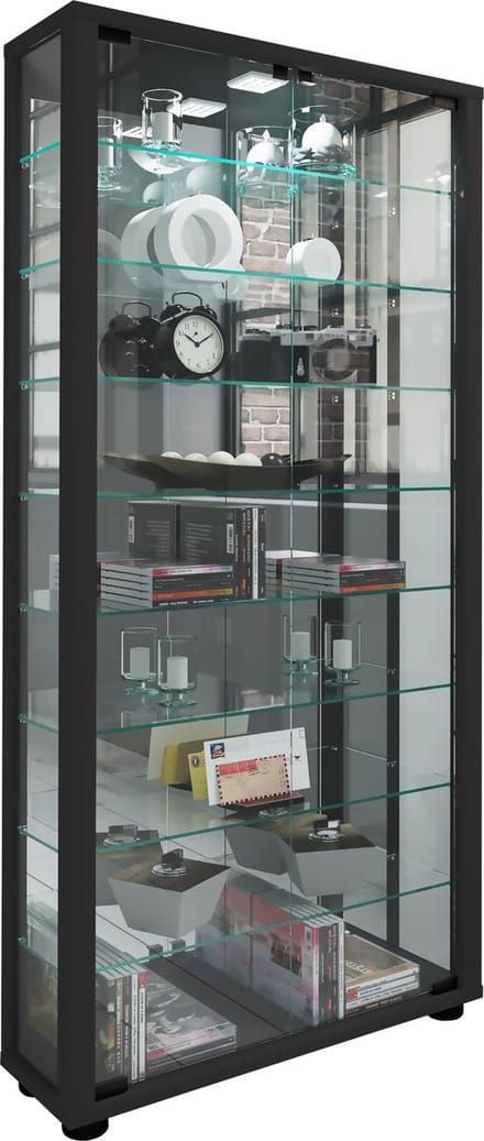 Houten vitrinekast Verzamelvitrine Staande vitrinekast Lumo Maxi spiegel