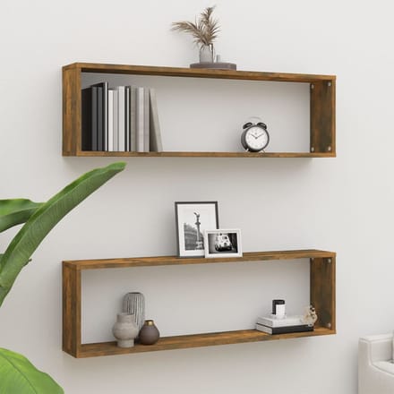 vidaXL - Wandschappen - kubus - 2 - st - 100x15x30 - cm - bewerkt - hout - gerookt - eiken