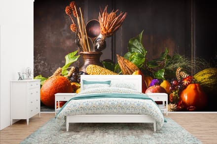 Behang - Fotobehang Groente - Fruit - Rustiek - Tafel - Breedte 400 cm x hoogte 240 cm