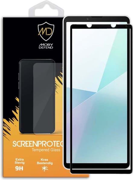 MobyDefend Screenprotector - Geschikt voor Sony Xperia 10 VI - Screensaver Met Zwarte Randen - Gehard Glas