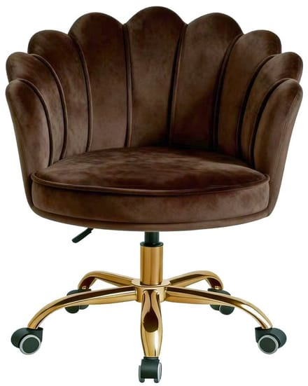 Russle Velvet Shell Bureaustoel Donkerbruin met Goudkleurig onderstel - Fluweel - Schelp - Beauty - Salon - Studeren - Slaapkamer - Kaptafel - Visagie - Kapper - Trendy - Verrijdbaar - Verstelbaar