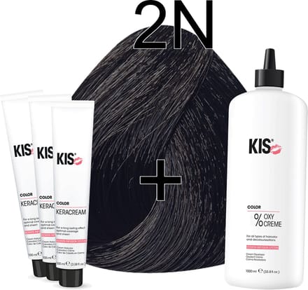 Kis KeraCream Color - 100ml - Haarverf Set - 2N Bruin | KIS - (3 x haarverf & 1L waterstofperoxide)