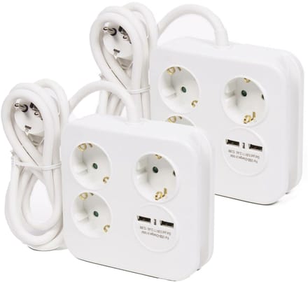 Benson Stekkerdoos 3-voudig met USB - 2x - geaard - wit - 150 cm - verlengsnoer