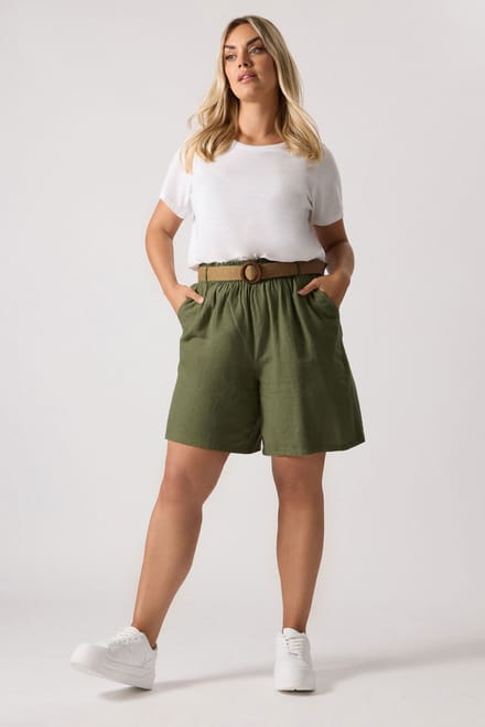 Yours Short Van Linnenmix Met Geweven Riem In Kakigroen Size 58-60