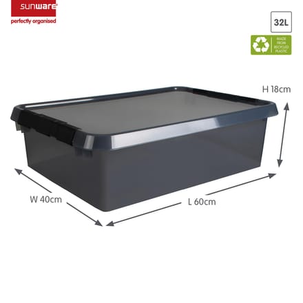 Sunware Comfort Line opbergbox 32L - L60xB40xH18cm - Transparant Grijs - Vocht- en stofvrije bewaardoos